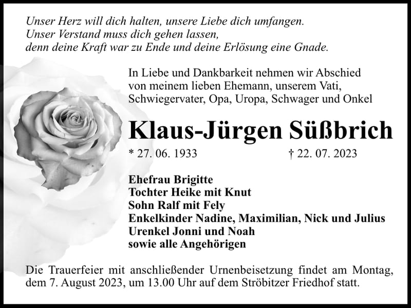 Traueranzeige Klaus-Jürgen Süßbrich