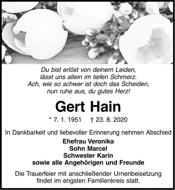 Traueranzeige Gert Hain