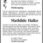 Traueranzeige Mathilde Halke