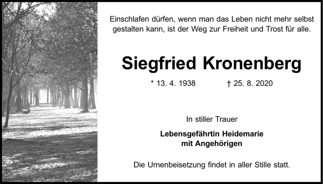 Traueranzeige Siegfried Kronenberg