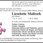 Traueranzeige Lieselotte Malissek, geb. Kusay