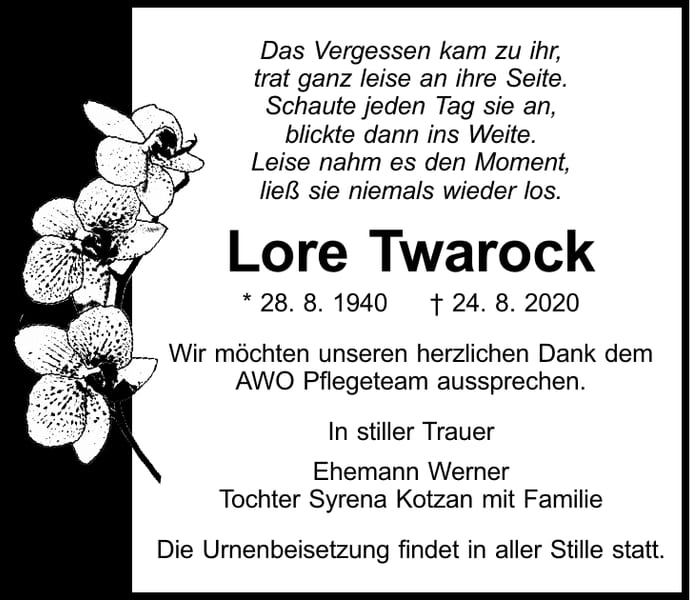 Traueranzeige Lore Twarock
