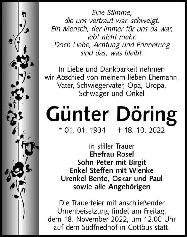 Traueranzeige Günter Döring