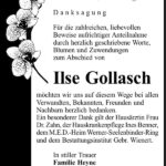 Danksagung Ilse Gollasch