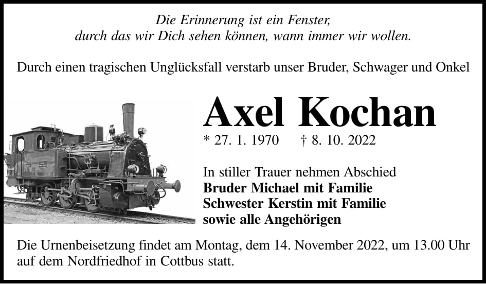Traueranzeige Axel Kochan