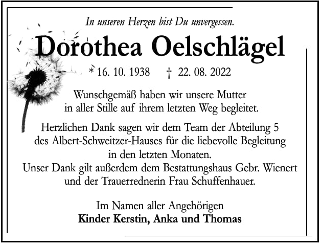 Danksagung Dorothea Oelschlägel