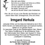 Traueranzeige Irmgard Herkula
