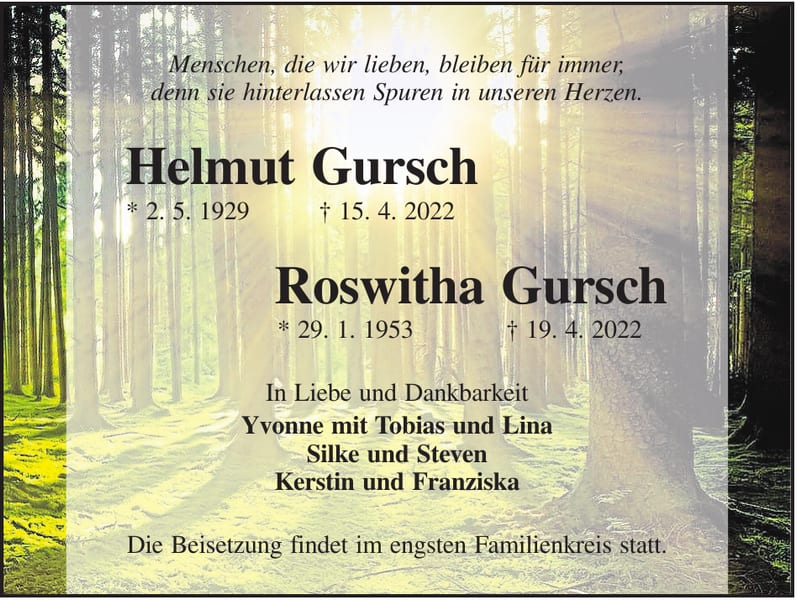 Traueranzeige Helmut Gursch