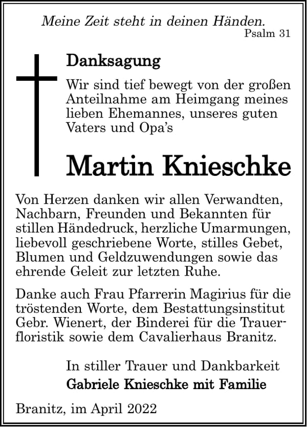 Danksagung Martin Knieschke