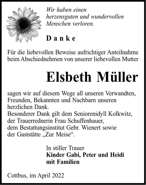 Danksagung Elsbeth Müller