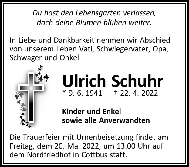 Traueranzeige Ulrich Schuhr