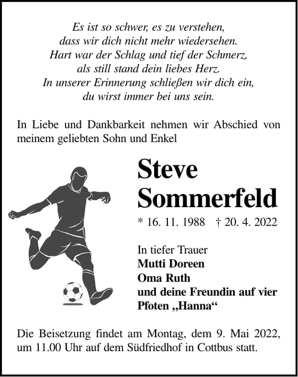Traueranzeige Steve Sommerfeld