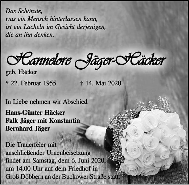 Traueranzeige Hannelore Jäger-Häcker, geb. Häcker