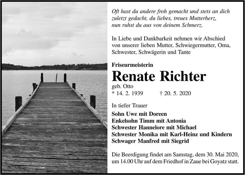 Traueranzeige Renate Richter, geb. Otto