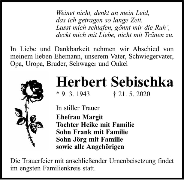 Traueranzeige Herbert Sebischka