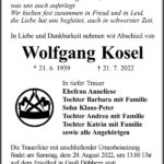 Traueranzeige Wolfgang Kosel