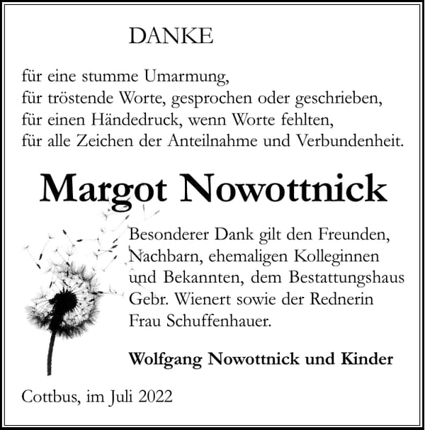 Danksagung Margot Nowottnick