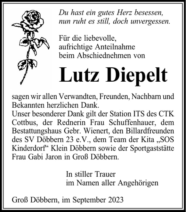 Danksagung Lutz Diepelt