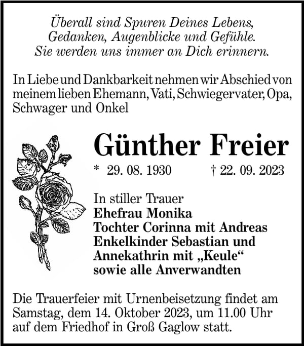 Traueranzeige Günther Freier