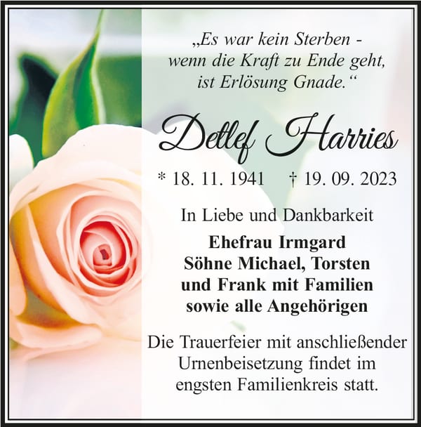 Traueranzeige Detlef Harries