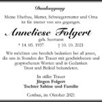 Danksagung Anneliese Folgert, geb. Seemann