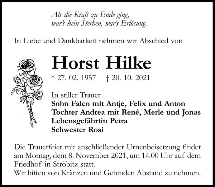 Traueranzeige Horst Hilke
