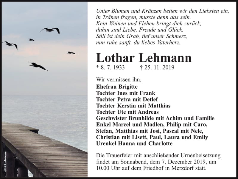 Traueranzeige Lothar Lehmann