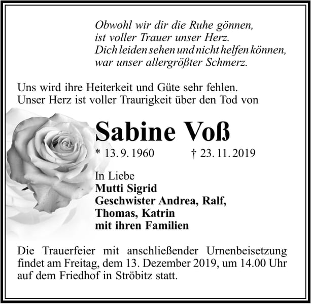 Traueranzeige Sabine Voß
