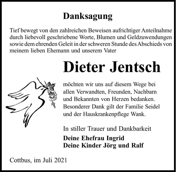 Traueranzeige Dieter Jentsch