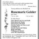 Traueranzeige Rosemarie Geisler, geb. Ortel