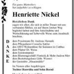 Traueranzeige Henriette Nickel