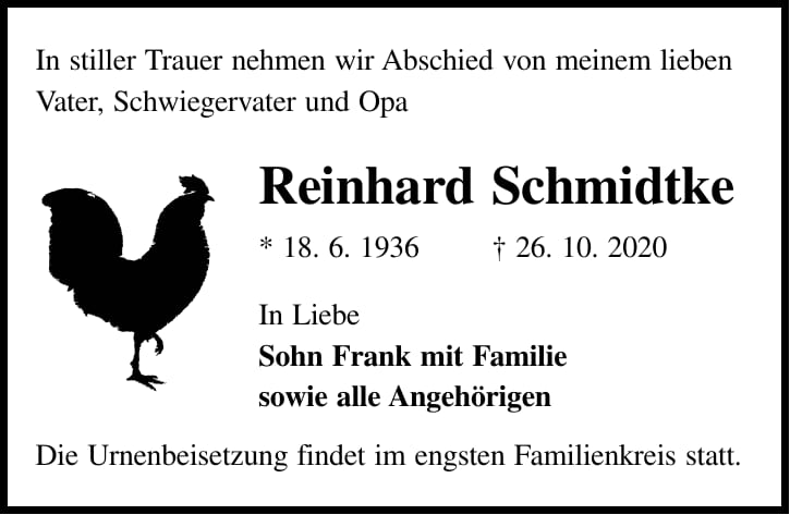 Traueranzeige Reinhard Schmidtke