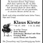 Traueranzeige Klaus Kirste