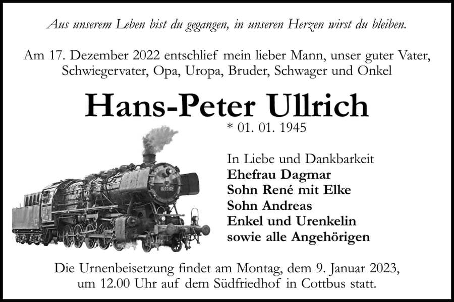 Traueranzeige Hans-Peter Ullrich