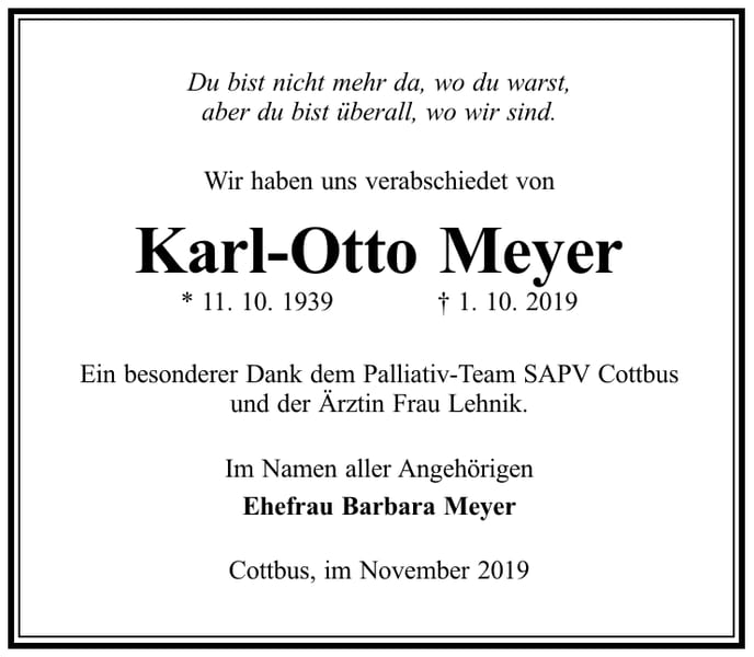 Traueranzeige Karl-Otto Meyer