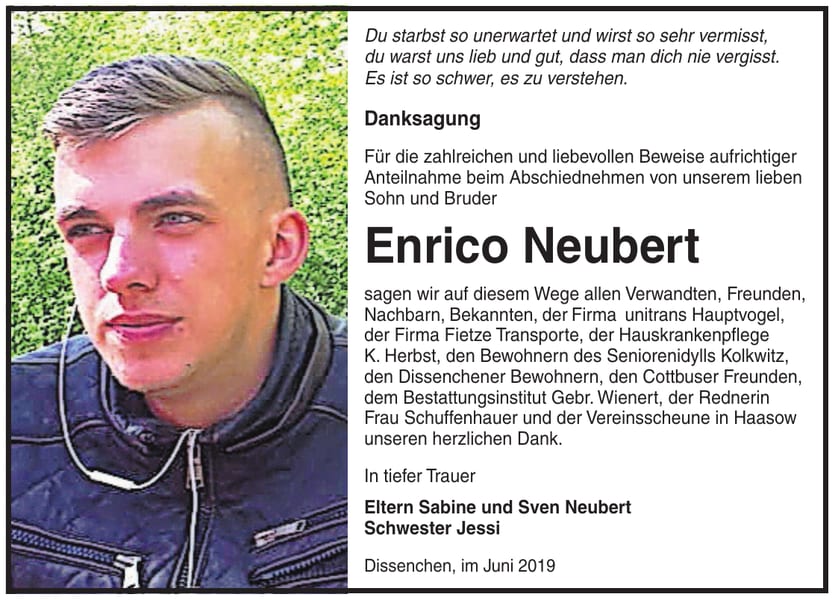 Traueranzeige Enrico Neubert