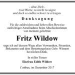 Danksagung Fritz Wildow