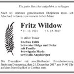 Traueranzeige Fritz Wildow