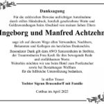 Danksagung Ingeborg und Manfred Achtzehn