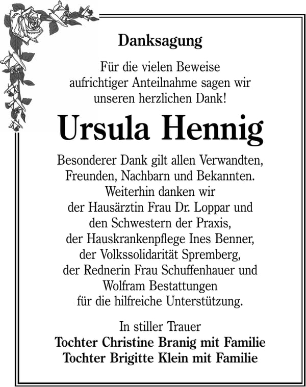 Danksagung Ursula Hennig