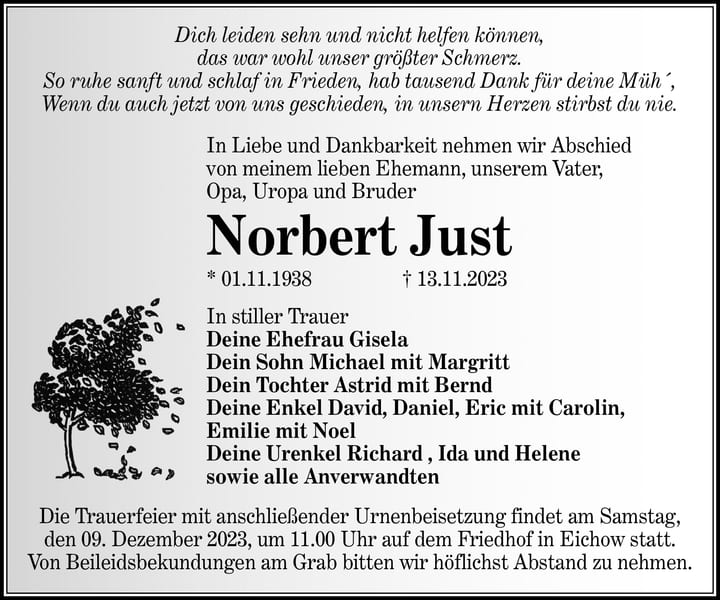 Traueranzeige Norbert Just