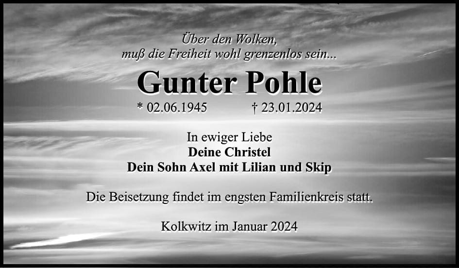 Traueranzeige Gunter Pohle