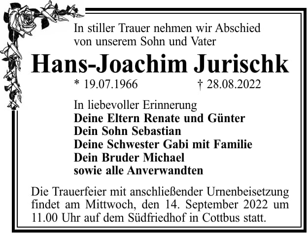 Traueranzeige Hans-Joachim Jurischk