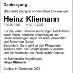 Danksagung Heinz Kliemann