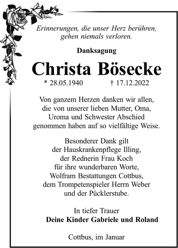 Danksagung Christa Bösecke