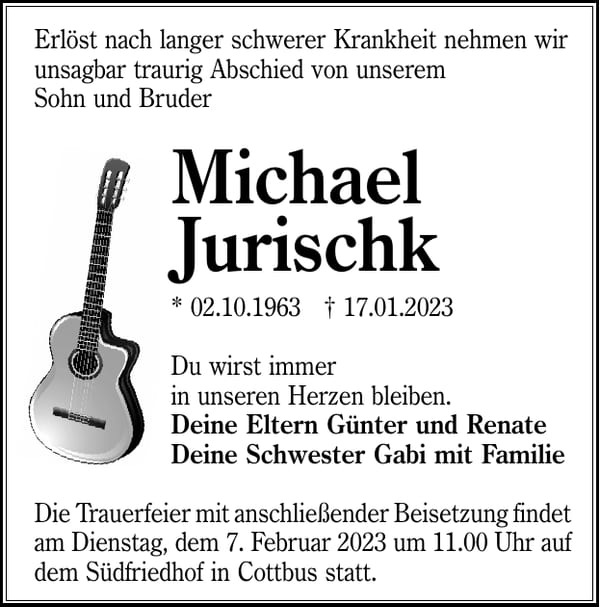 Traueranzeige Michael Jurischk