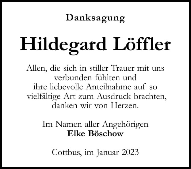 Danksagung Hildegard Löffler