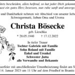Traueranzeige Christa Bösecke, geb. Lieschka