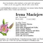Traueranzeige Irena Maciejewski, geb. Tarczewsk