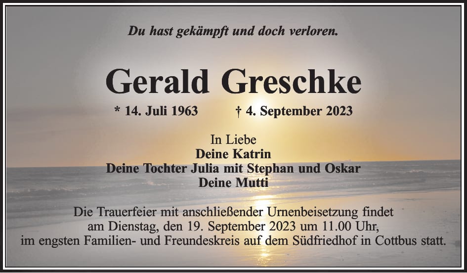 Traueranzeige Gerald Greschke